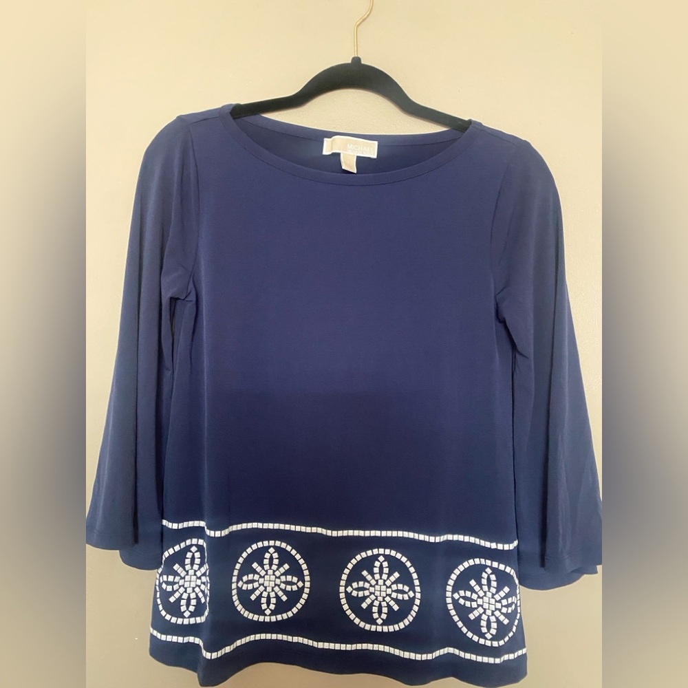 Michael Kors Navy Blouse with White Embellishments